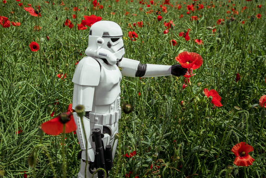 Soldier Touching a Natural Flower